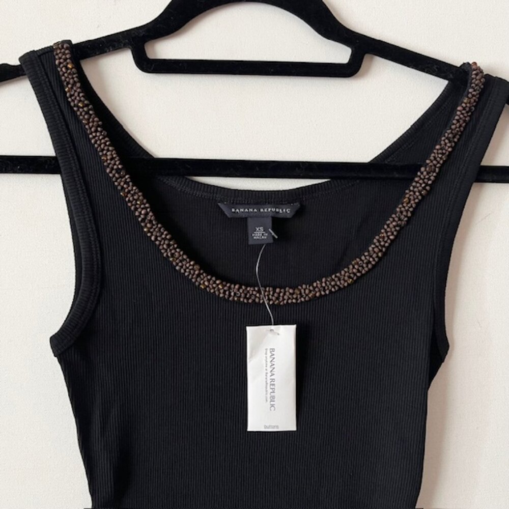 NWT Banana Republic Beaded Scope Neck Racer Back Tank Top XS fit 0-2 BLACK CUTE